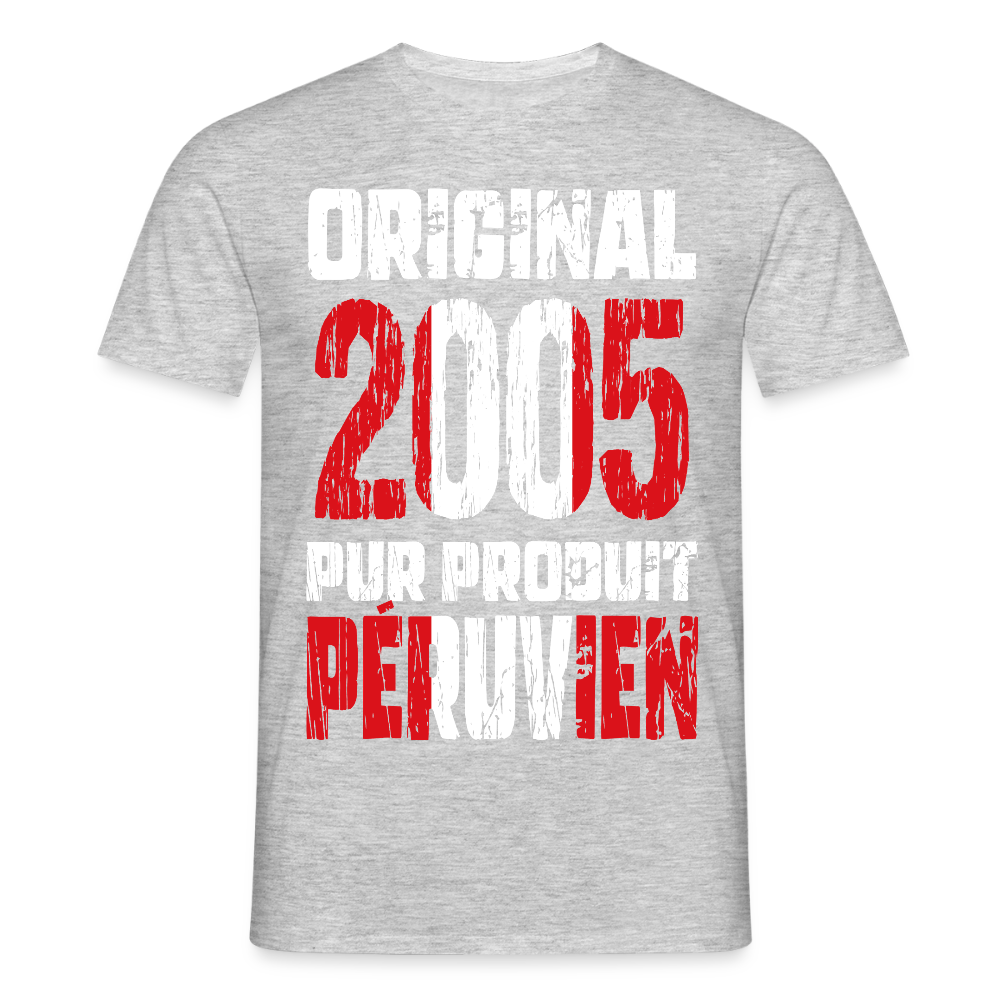T-shirt Homme - Anniversaire 20 Ans - Original 2005 - Pur produit Péruvien - gris chiné