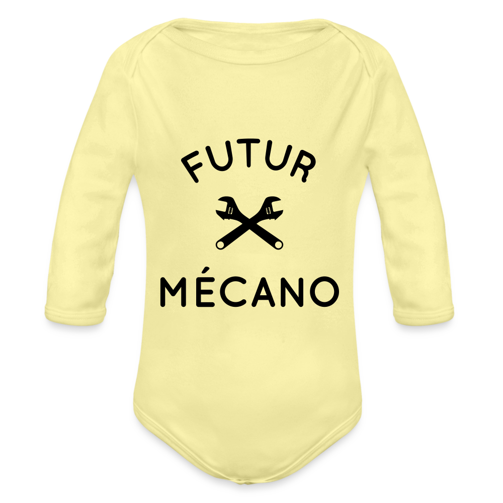 Body Bébé bio manches longues - Futur mécano - jaune délavé
