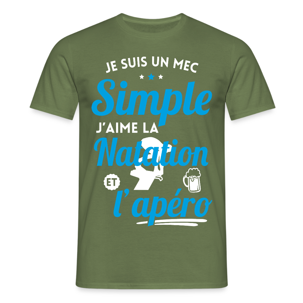 T-shirt Homme - J'aime la natation et l'apéro - vert militaire