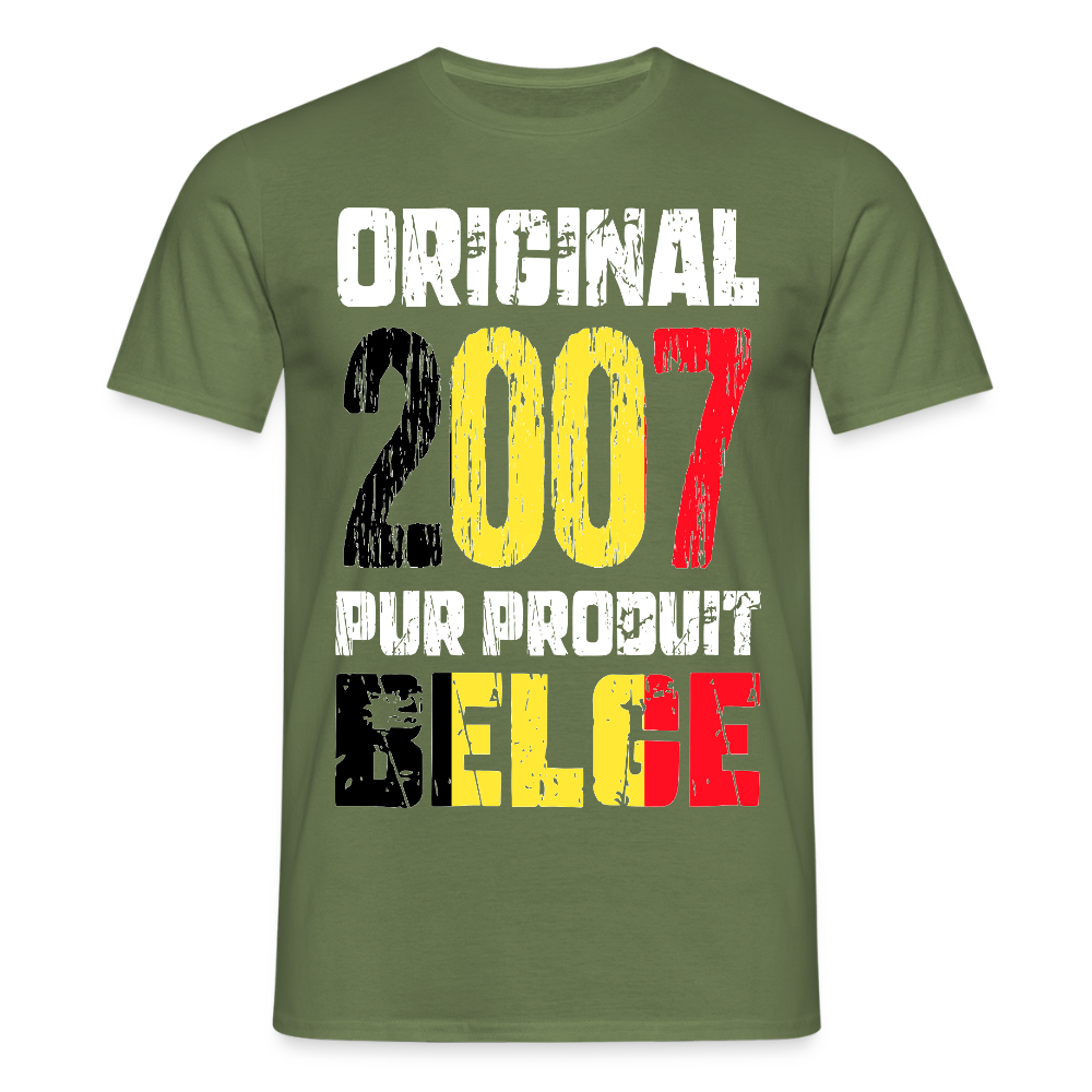 T-shirt Homme - Anniversaire 18 Ans - Original 2007 - Pur produit Belge - vert militaire