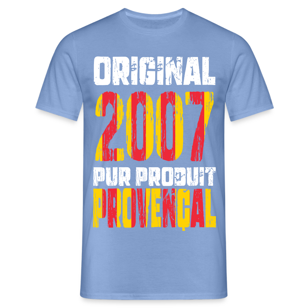 T-shirt Homme - Anniversaire 18 Ans - Original 2007 - Pur produit Provençal - carolina blue