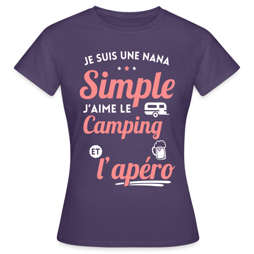 T-shirt Femme - J'aime le camping et l'apéro - violet foncé