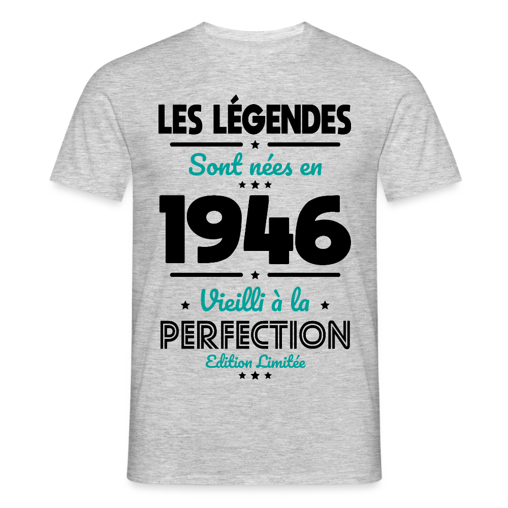 T-shirt anniversaire homme 80 ans couleur claire – Les légendes sont nées en 1946 - gris chiné