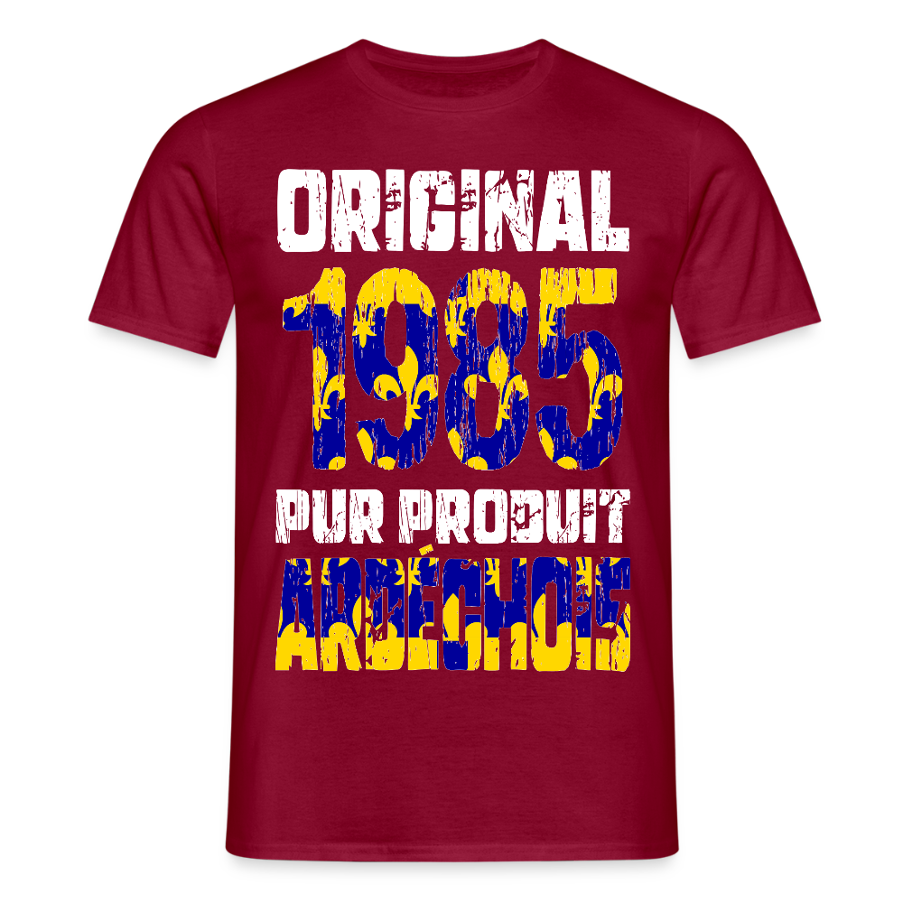 T-shirt Homme - Anniversaire 40 Ans - Original 1985 - Pur produit Ardéchois - rouge brique