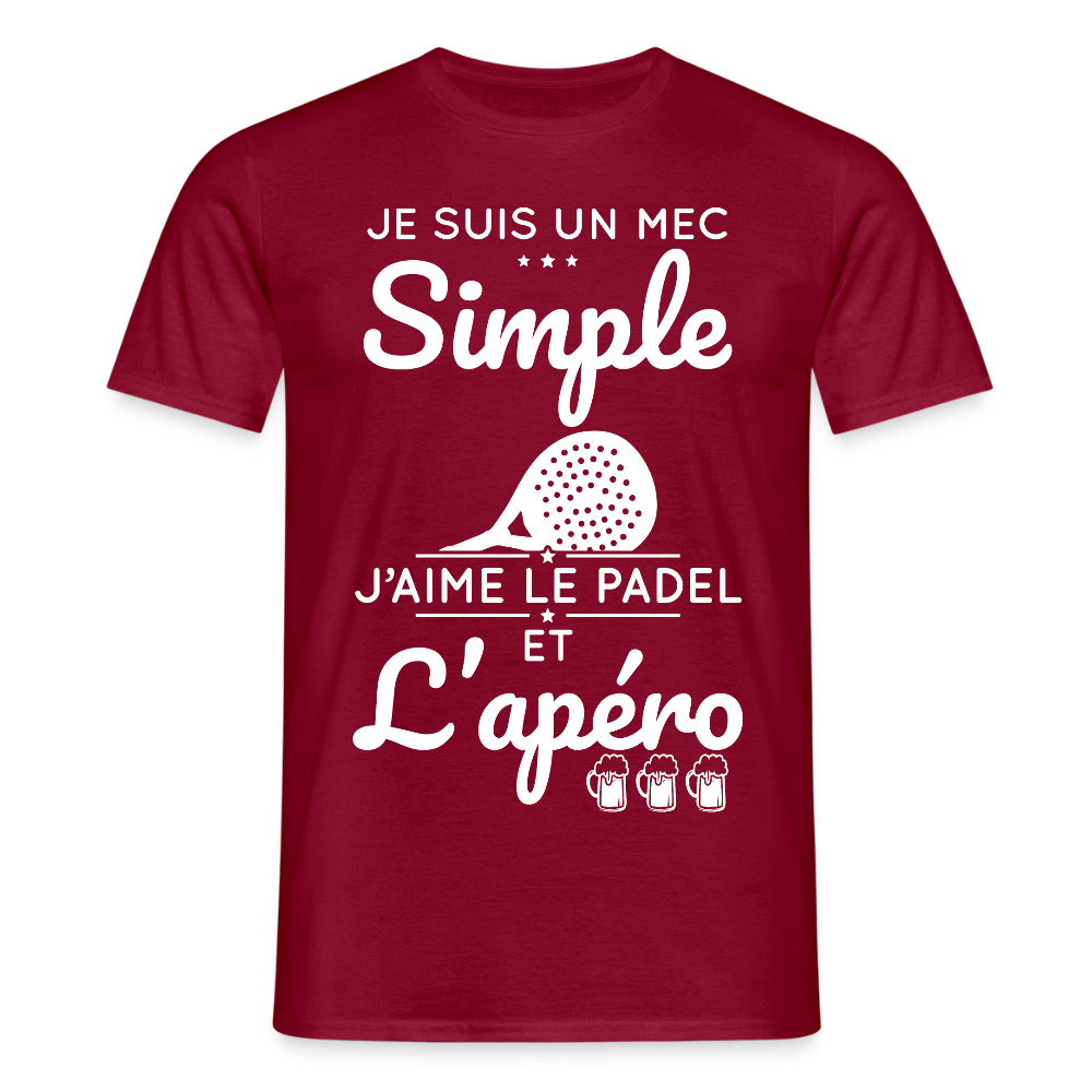 T-shirt Homme - Mec Simple j'aime le Padel et L'apéro - rouge brique