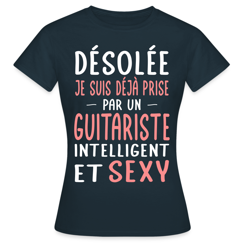 T-shirt Femme - Je suis prise par un guitariste intelligent et sexy - marine