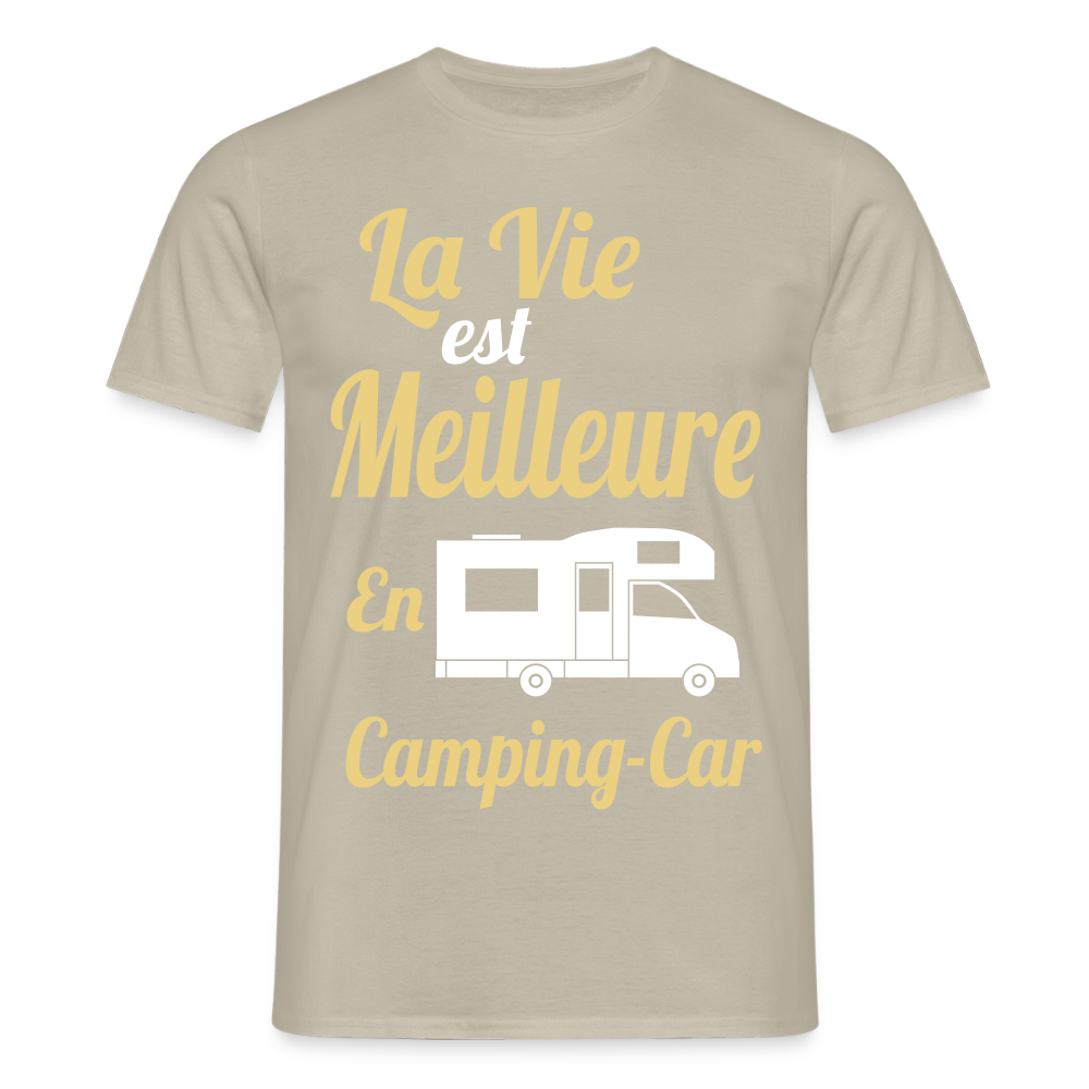 T-shirt Homme - La vie est meilleure avec en Camping-car - beige sable