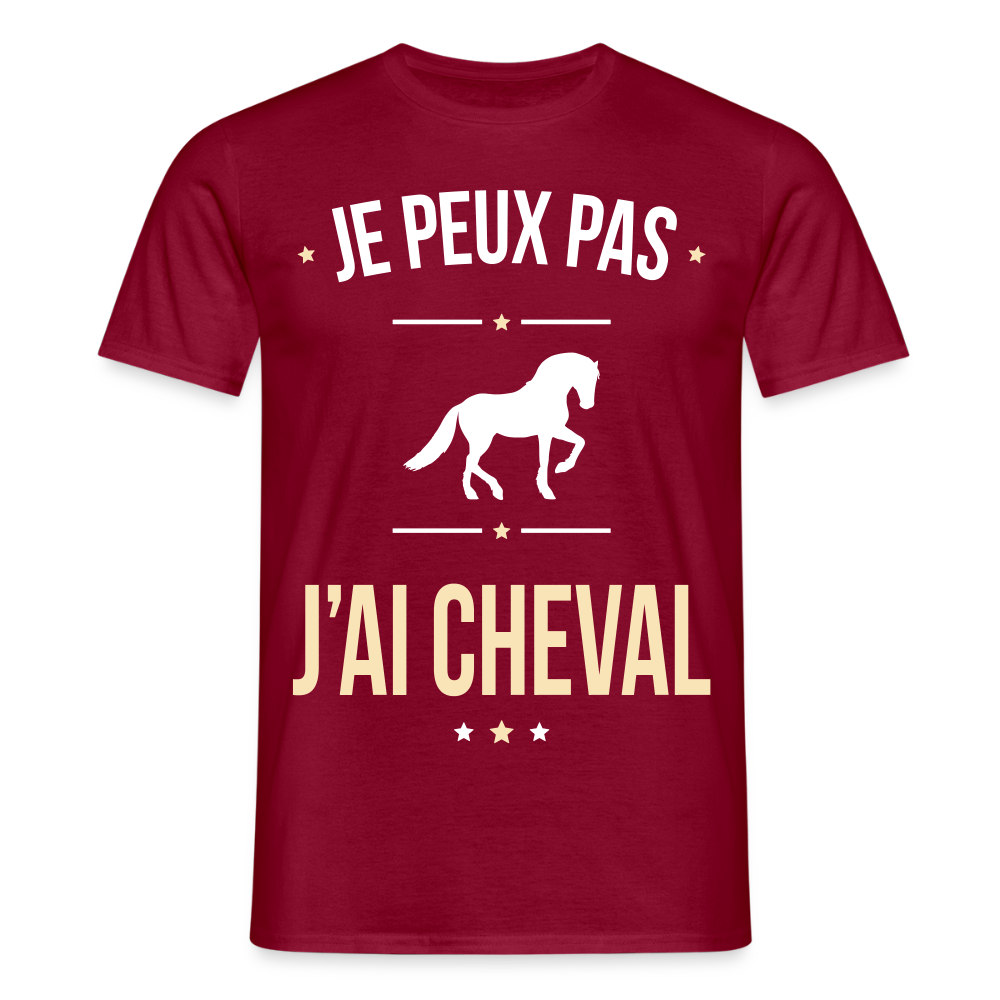 T-shirt Homme - Je peux pas j'ai Cheval - rouge brique