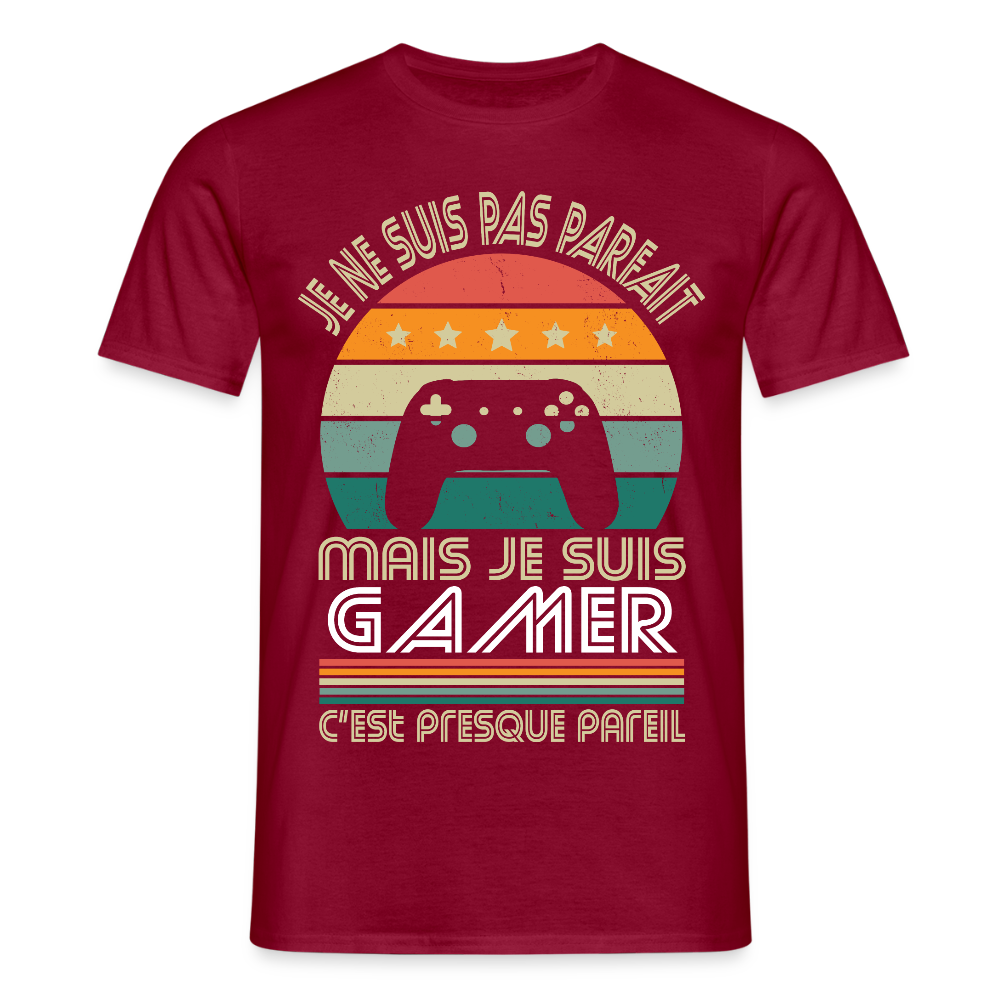 T-shirt Homme - Je ne suis pas parfait mais je suis Gamer - rouge brique