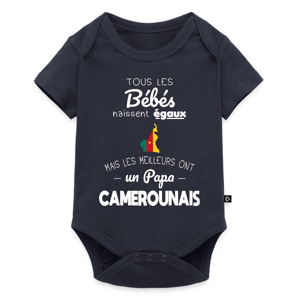 Body Bébé bio manches courtes - Les Meilleurs Ont Un Papa Camerounais - bleu marine