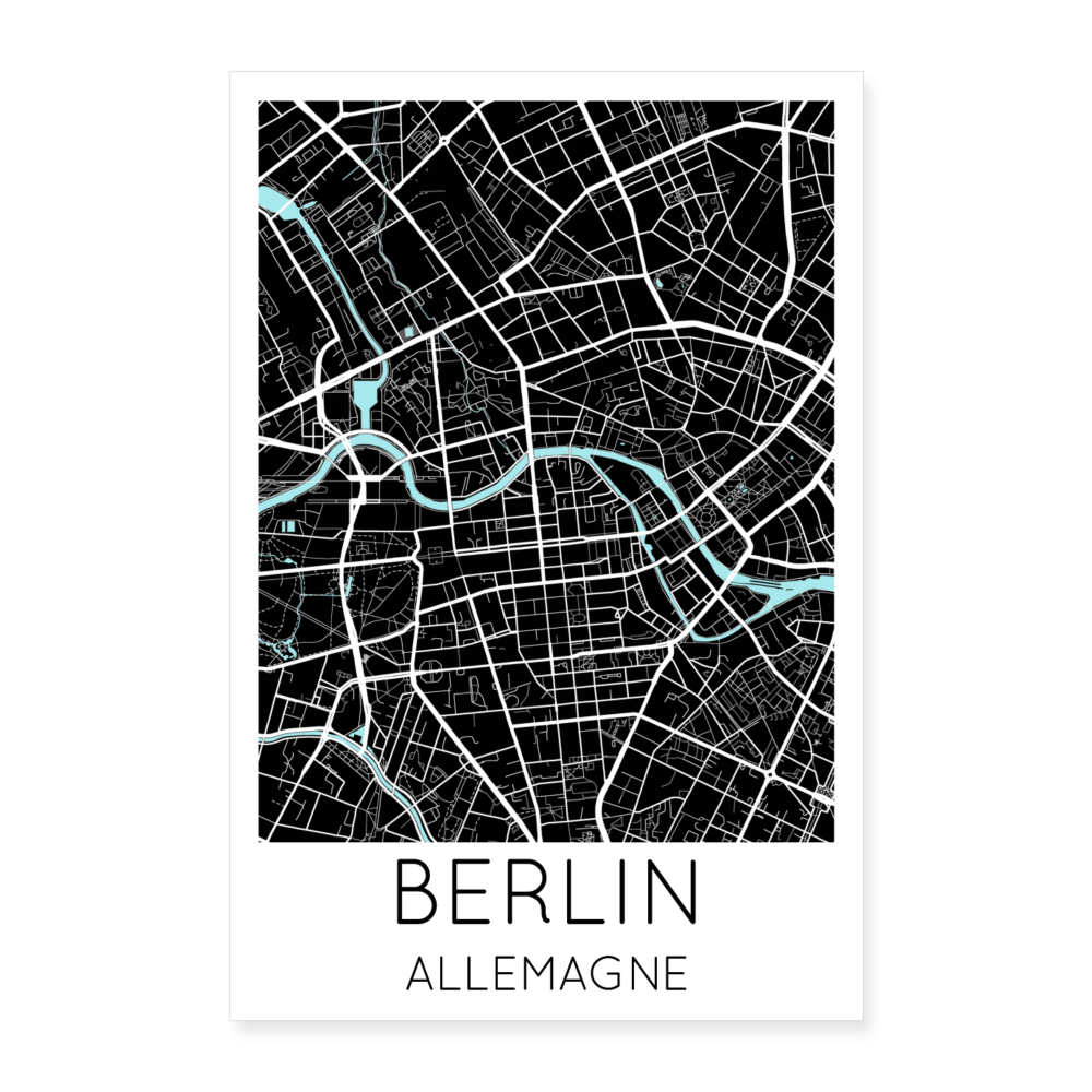 Poster Berlin - Plan Berlin - 40 x 60 cm - blanc