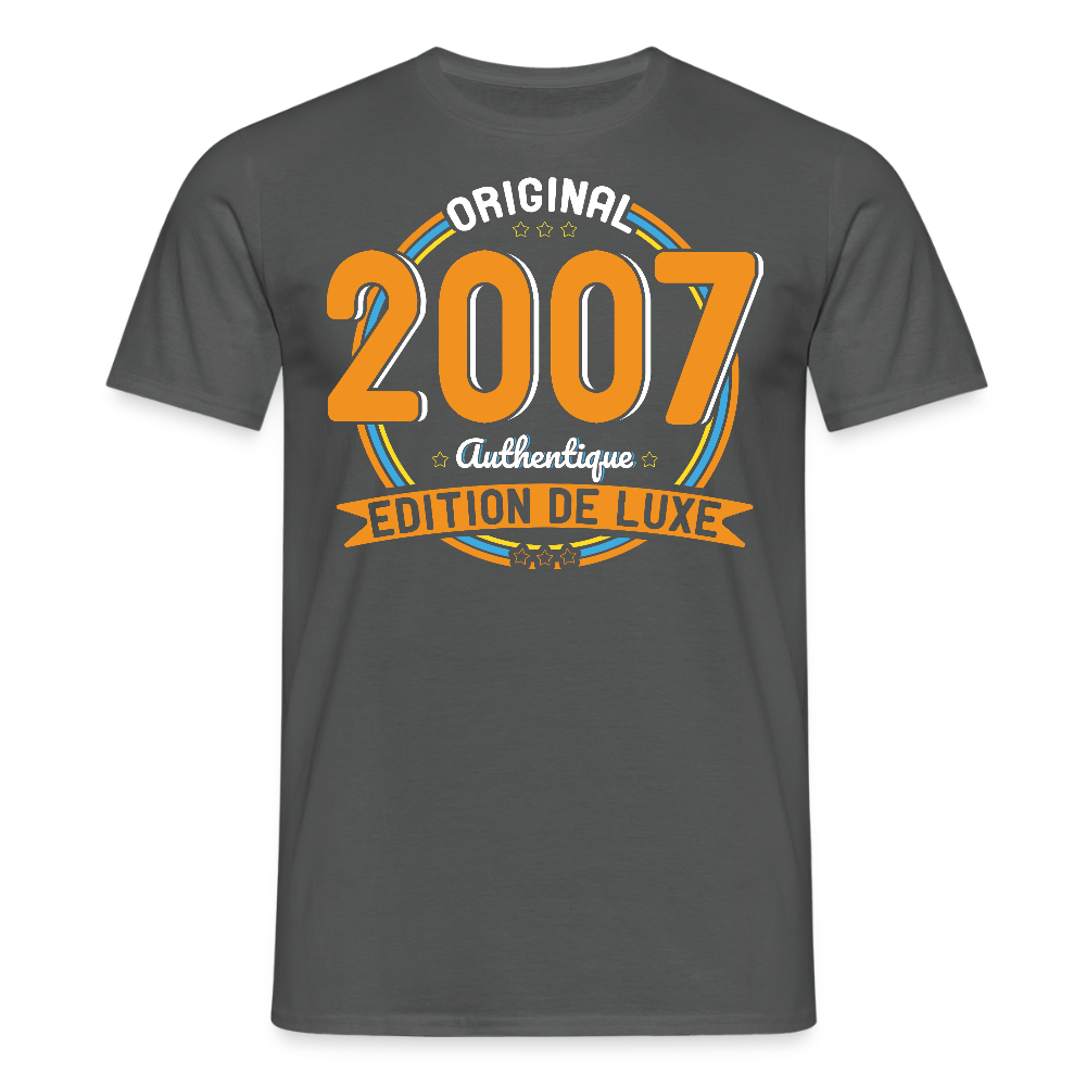 T-shirt Homme - Anniversaire 18 Ans - Original 2007 Authentique - charbon