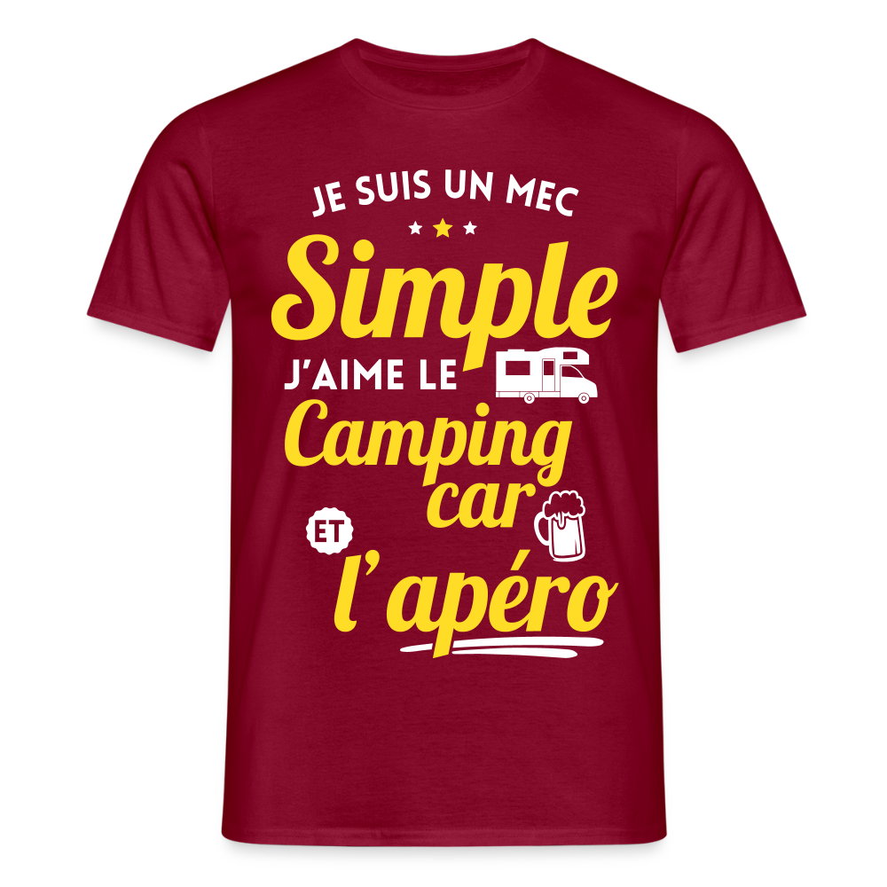T-shirt Homme - J'aime le camping-car et l'apéro - rouge brique