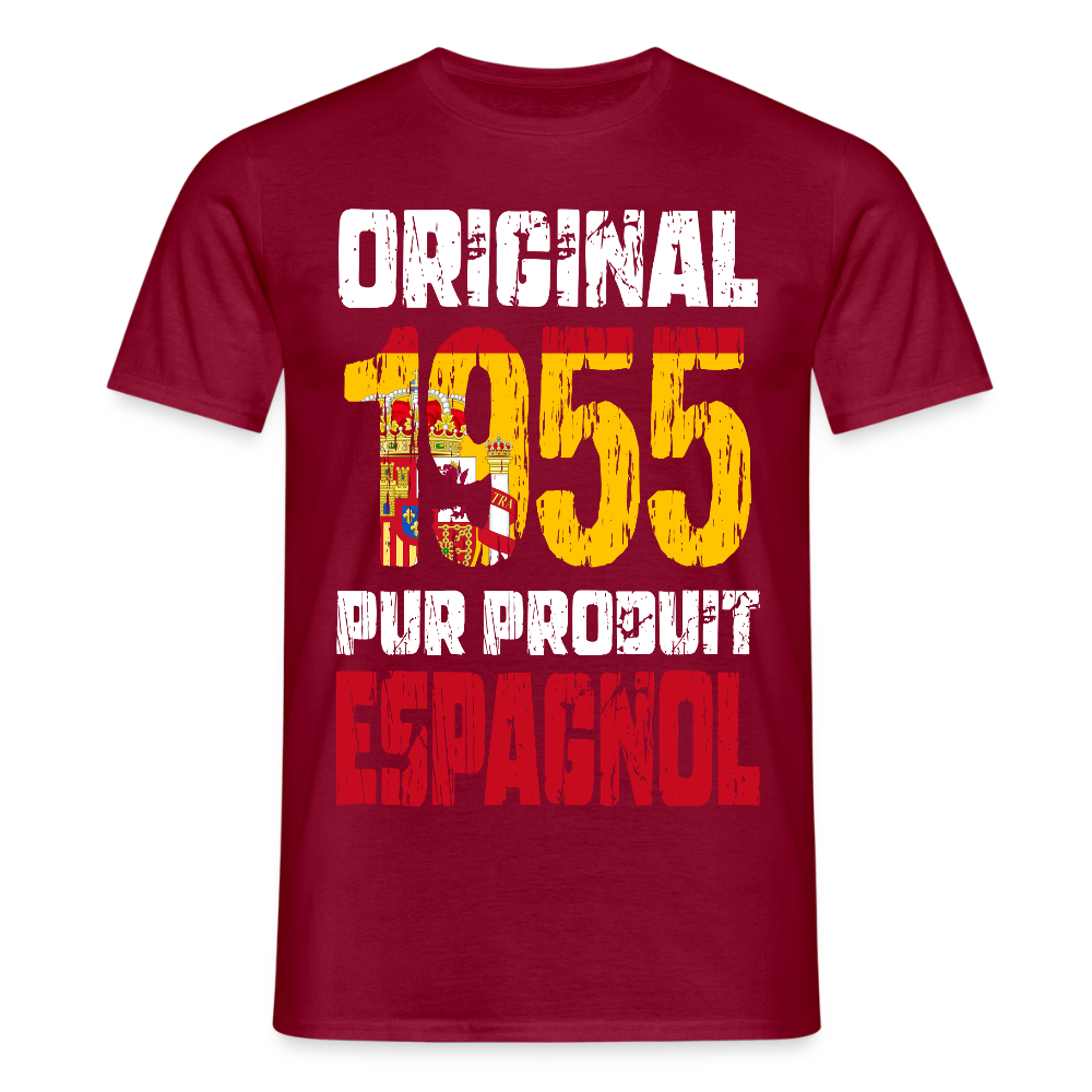 T-shirt Homme - Anniversaire 70 Ans - Original 1955 - Pur produit Espagnol - rouge brique
