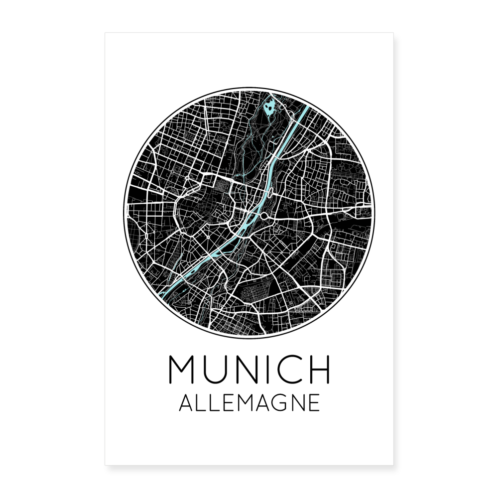 Poster Munich - Plan Munich - 40 x 60 cm - blanc
