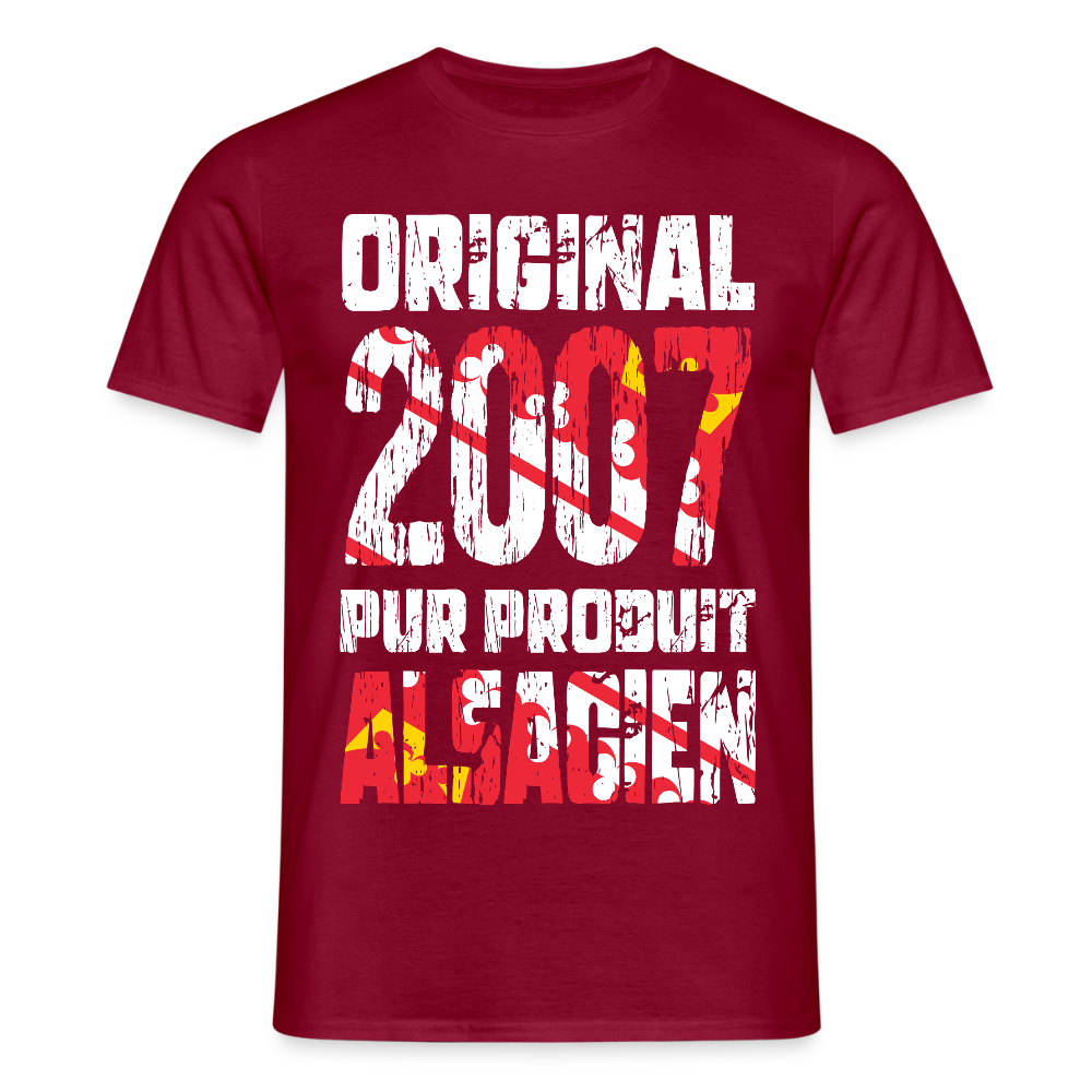 T-shirt Homme - Anniversaire 18 Ans - Original 2007 - Pur produit Alsacien - rouge brique