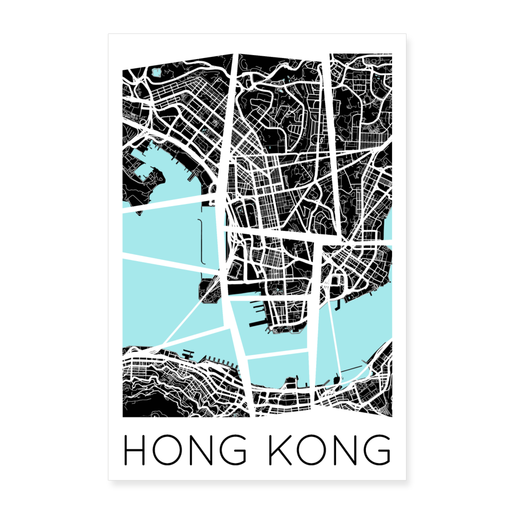Poster Hong Kong - Plan Hong Kong - 60 x 90 cm - blanc