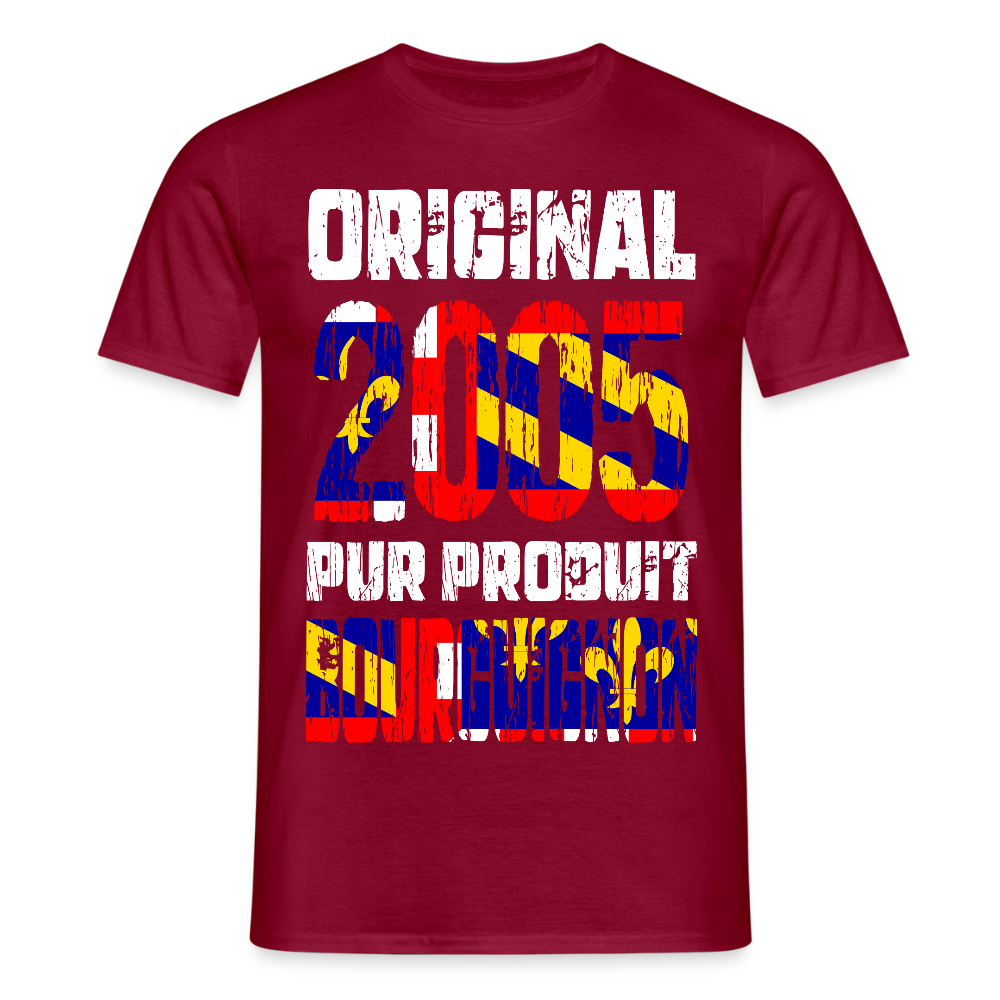 T-shirt Homme - Anniversaire 20 Ans - Original 2005 - Pur produit Bourguignon - rouge brique