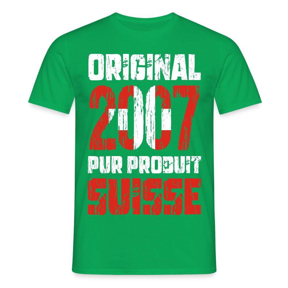 T-shirt Homme - Anniversaire 18 Ans - Original 2007 - Pur produit Suisse - vert