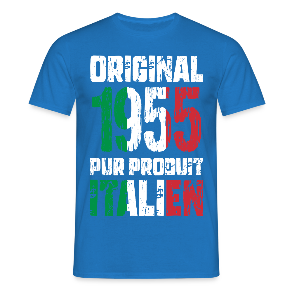 T-shirt Homme - Anniversaire 70 Ans - Original 1955 - Pur produit Italien - bleu royal