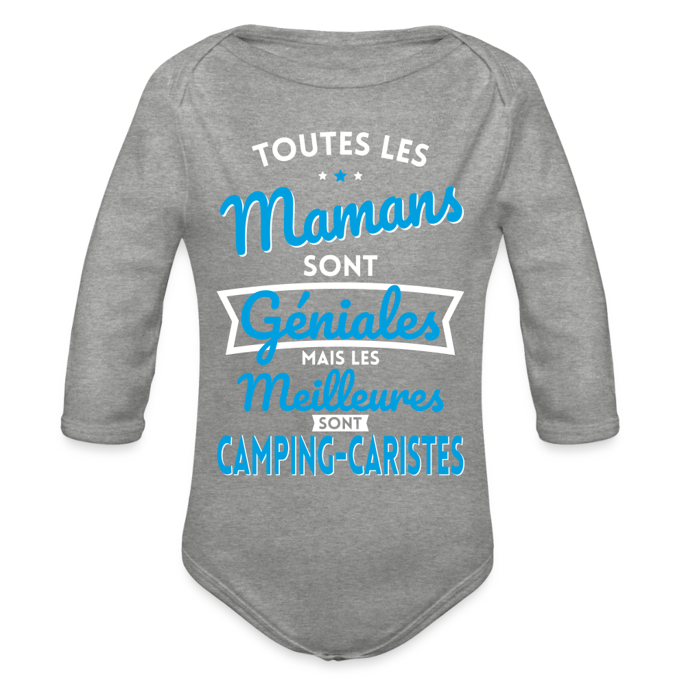 Body Bébé bio manches longues - Mamans géniales - Les meilleures sont camping-caristes - gris chiné