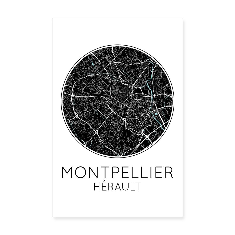 Poster Montpellier - Plan Montpellier - 20 x 30 cm - blanc