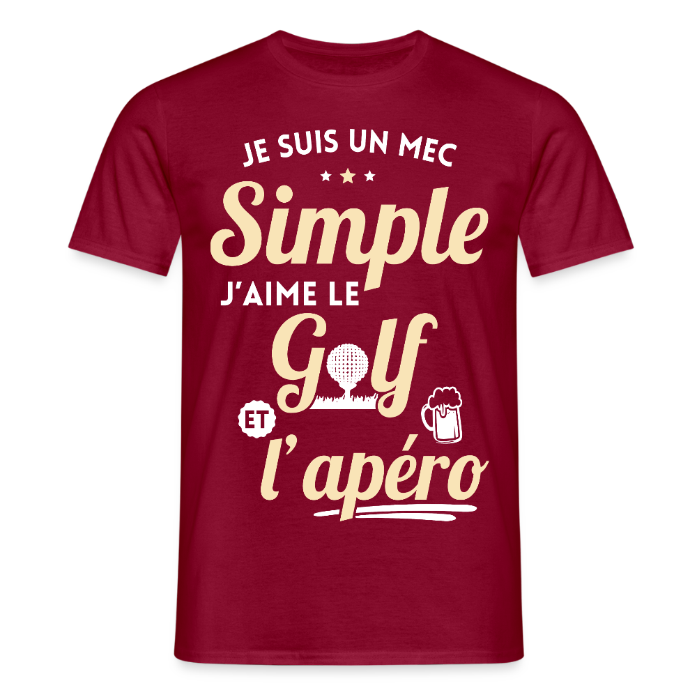 T-shirt Homme - J'aime le golf et l'apéro - rouge brique
