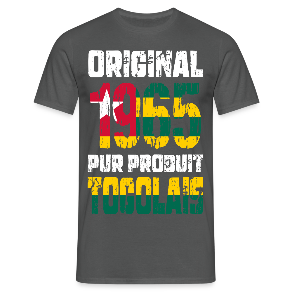 T-shirt Homme - Anniversaire 60 Ans - Original 1965 - Pur produit Togolais - charbon