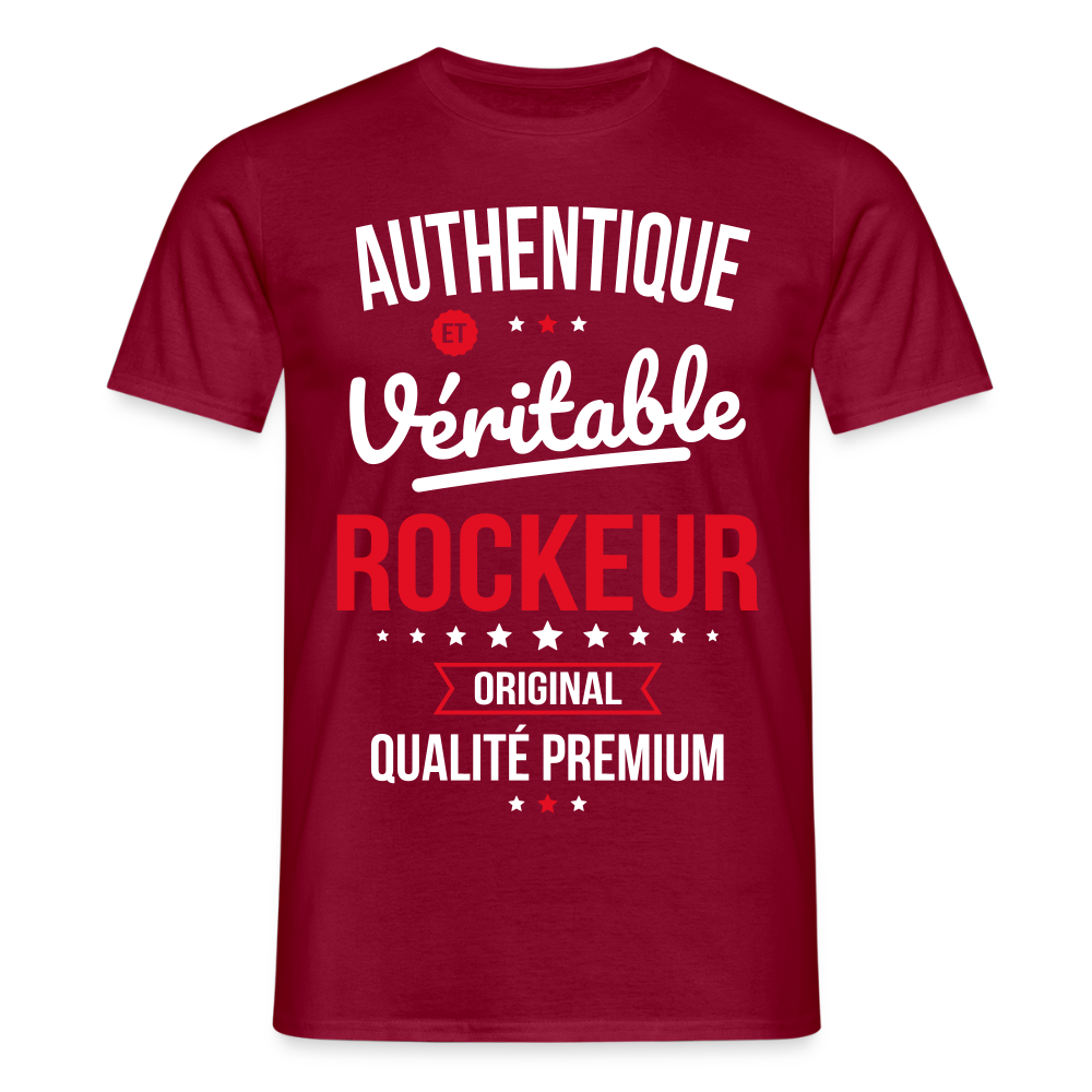 T-shirt Homme - Authentique et véritable Rockeur - rouge brique