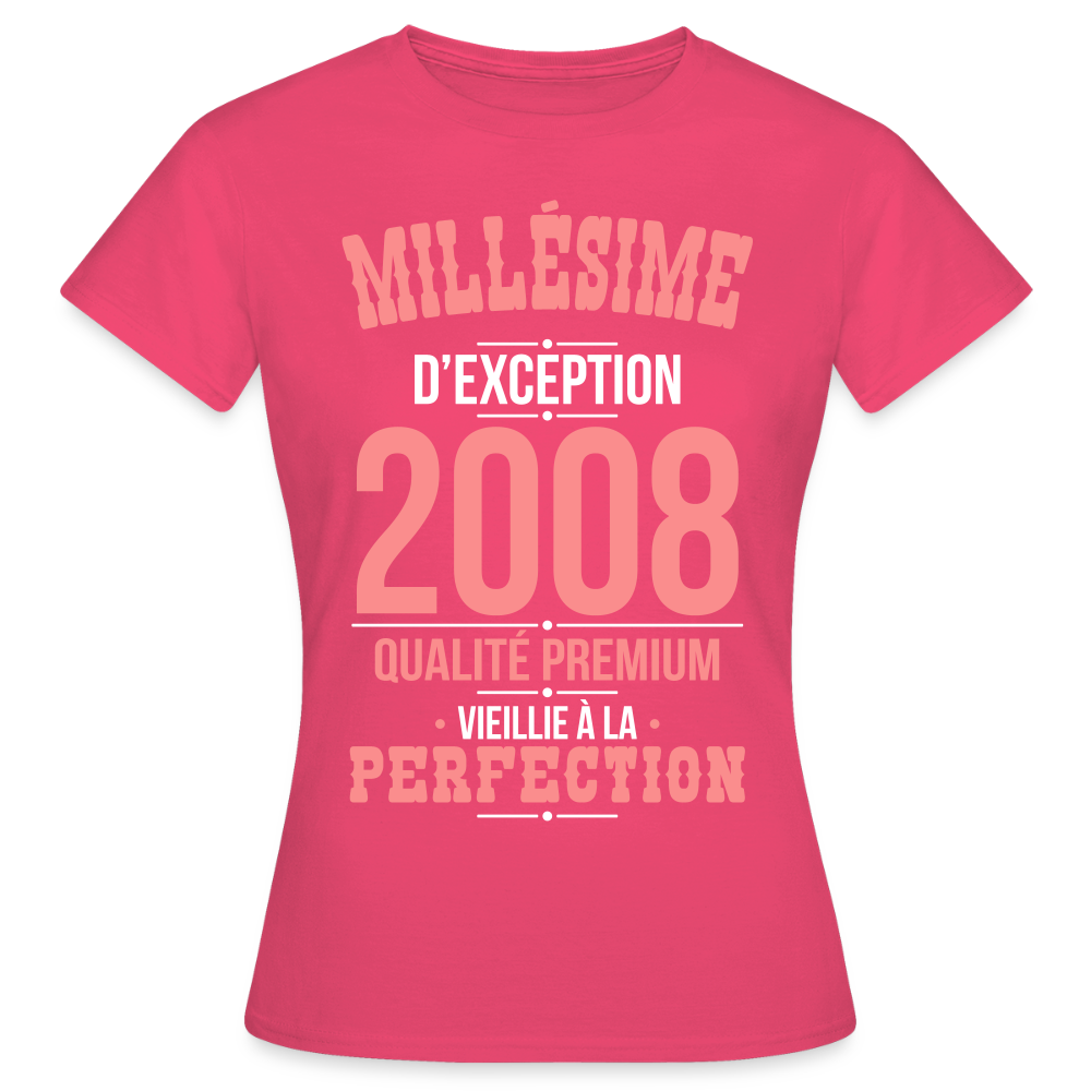 T-shirt anniversaire Femme 18 Ans – Millésime d’Exception 2008 - rose azalée
