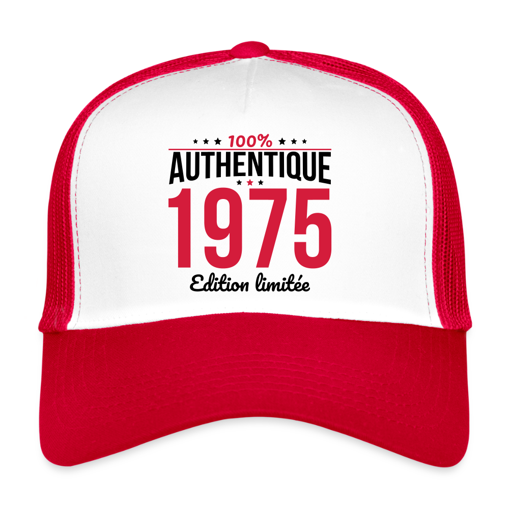 Casquette Trucker - Anniversaire 50 Ans - 100% Authentique 1975 - blanc/rouge