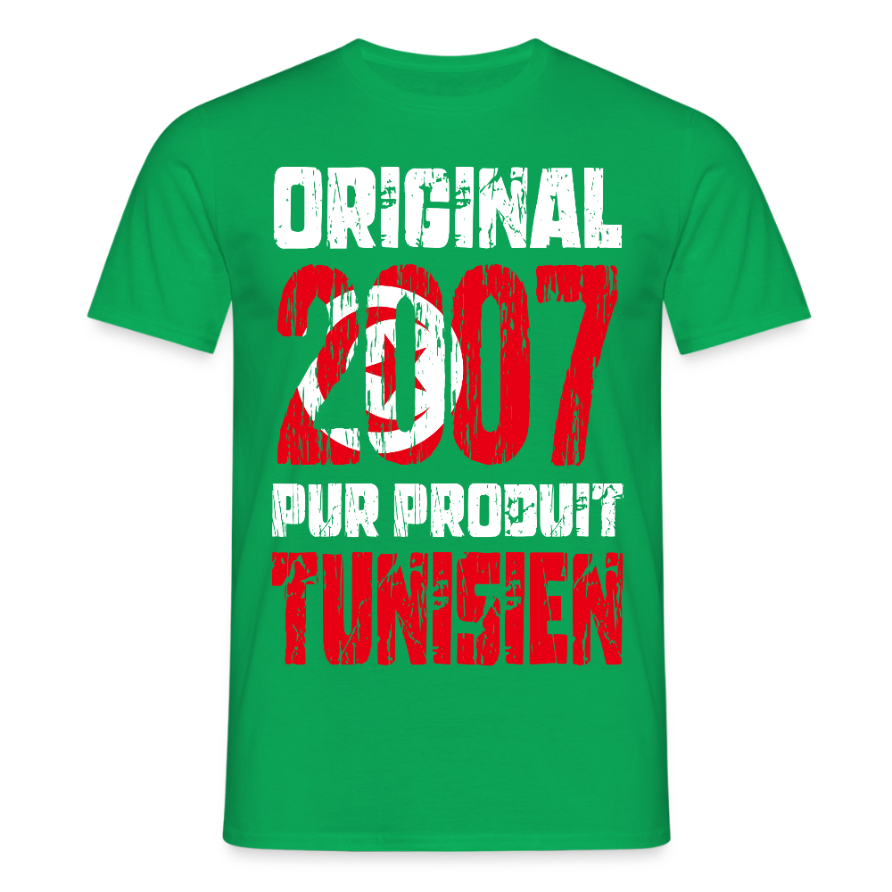 T-shirt Homme - Anniversaire 18 Ans - Original 2007 - Pur produit Tunisien - vert