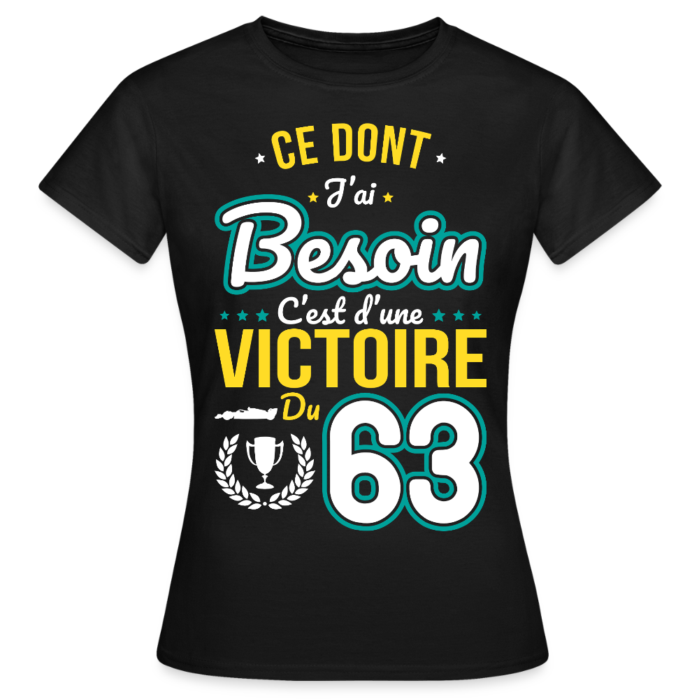 T-shirt Femme - Ce dont j'ai besoin c'est d'une victoire du 63 - noir