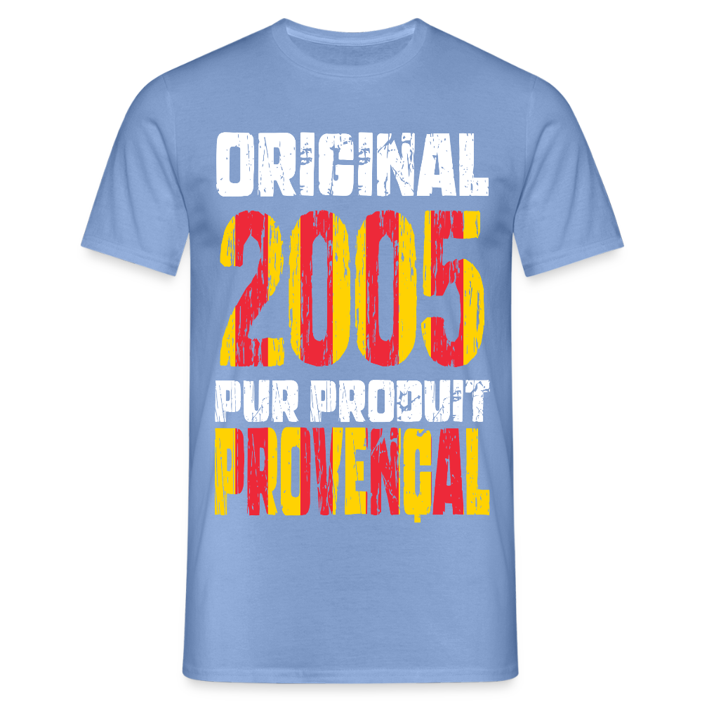 T-shirt Homme - Anniversaire 20 Ans - Original 2005 - Pur produit Provençal - carolina blue