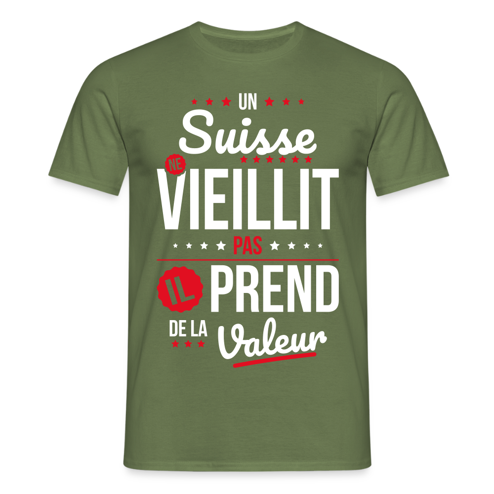 T-shirt Homme - Un Suisse ne vieillit pas - vert militaire