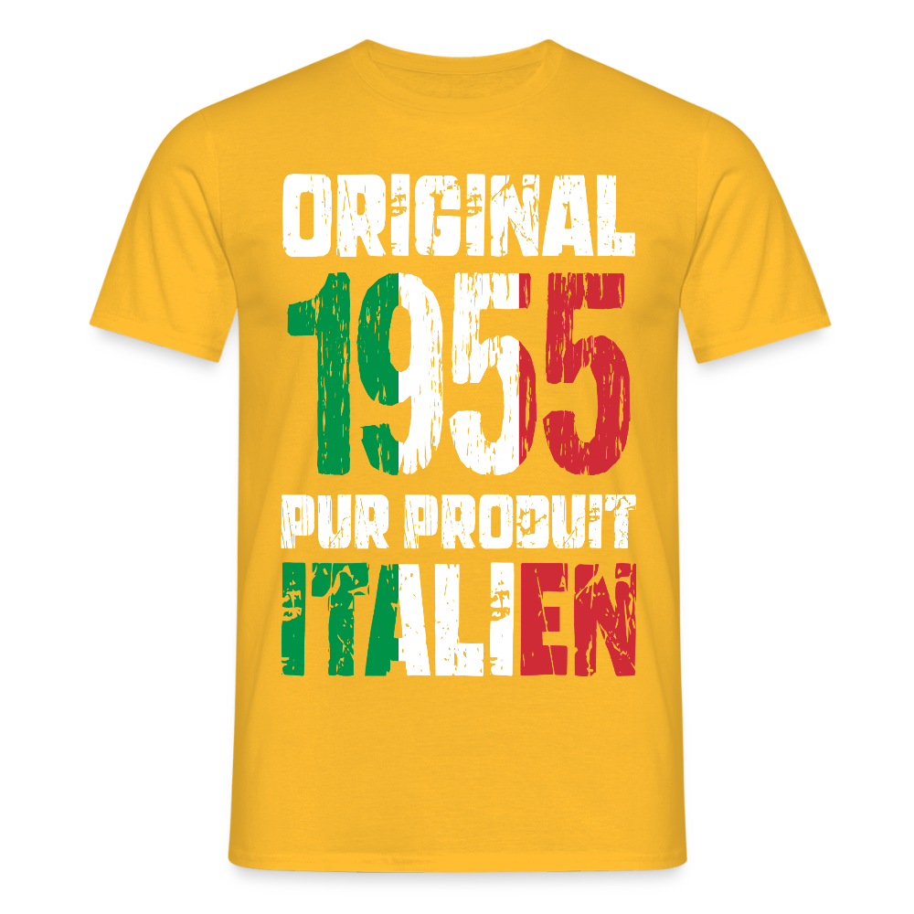 T-shirt Homme - Anniversaire 70 Ans - Original 1955 - Pur produit Italien - jaune
