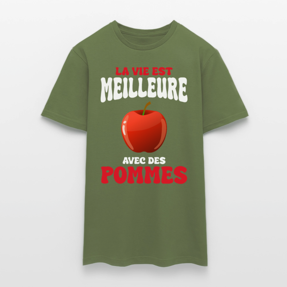 T-shirt Homme - La vie est meilleure avec des pommes - vert militaire
