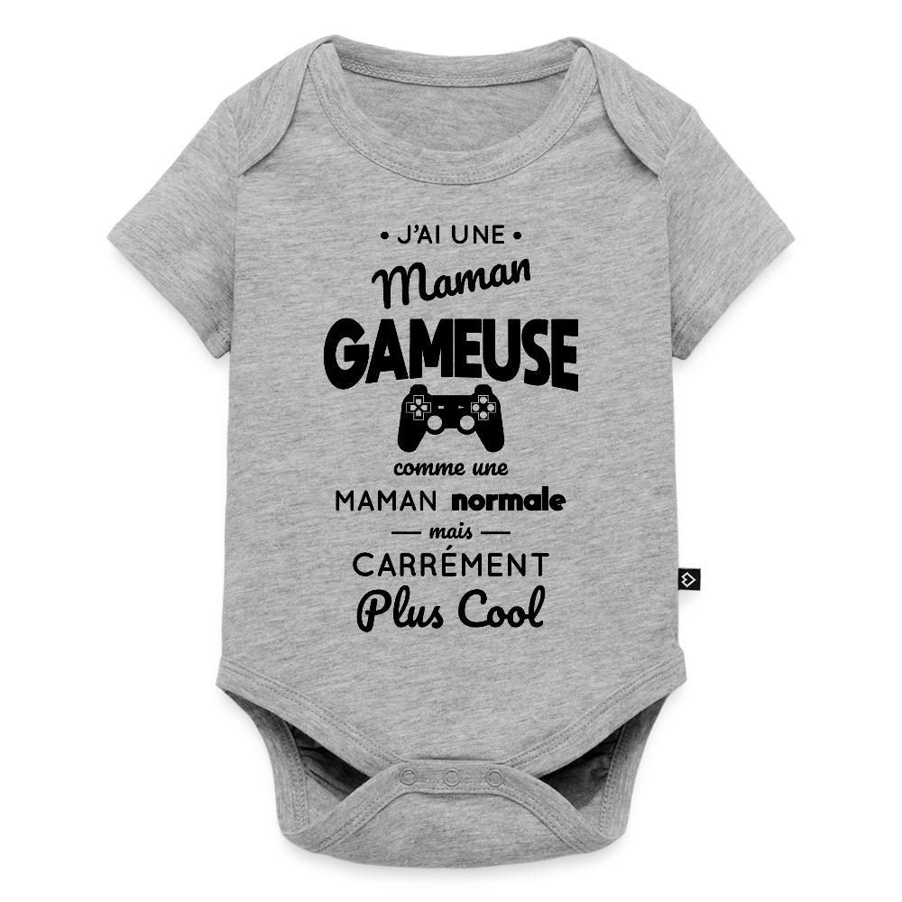 Body Bébé bio manches courtes - J'ai une maman gameuse - gris chiné