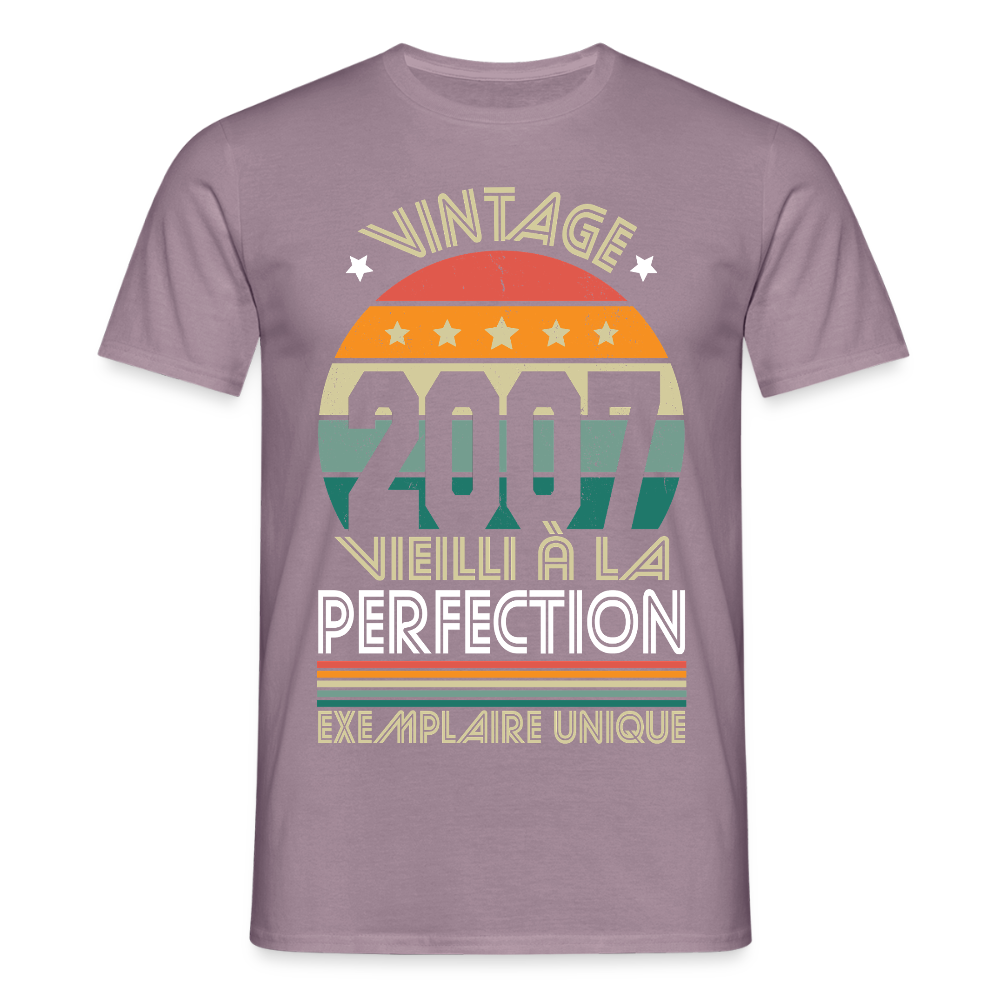 T-shirt Homme - Anniversaire 18 Ans - Vintage 2007 - mauve gris