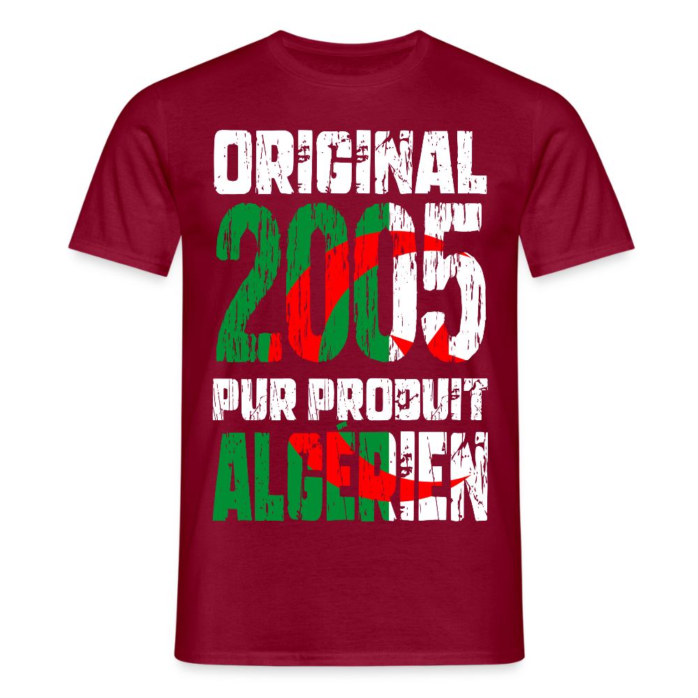 T-shirt Homme - Anniversaire 20 Ans - Original 2005 - Pur produit Algérien - rouge brique