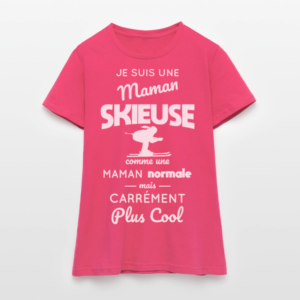 T-shirt Femme - Maman skieuse plus cool - rose azalée