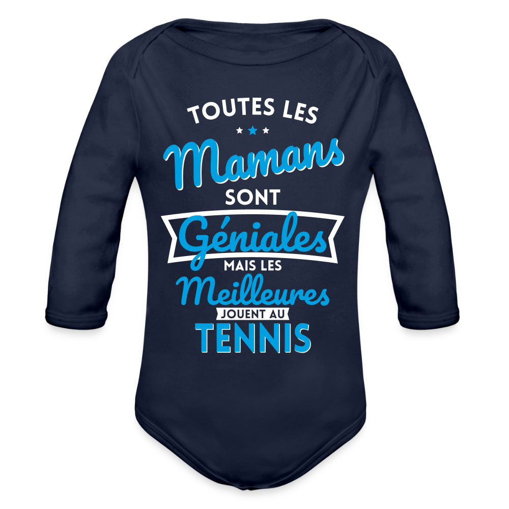 Body Bébé bio manches longues - Mamans géniales - Les meilleures jouent au tennis - marine foncé