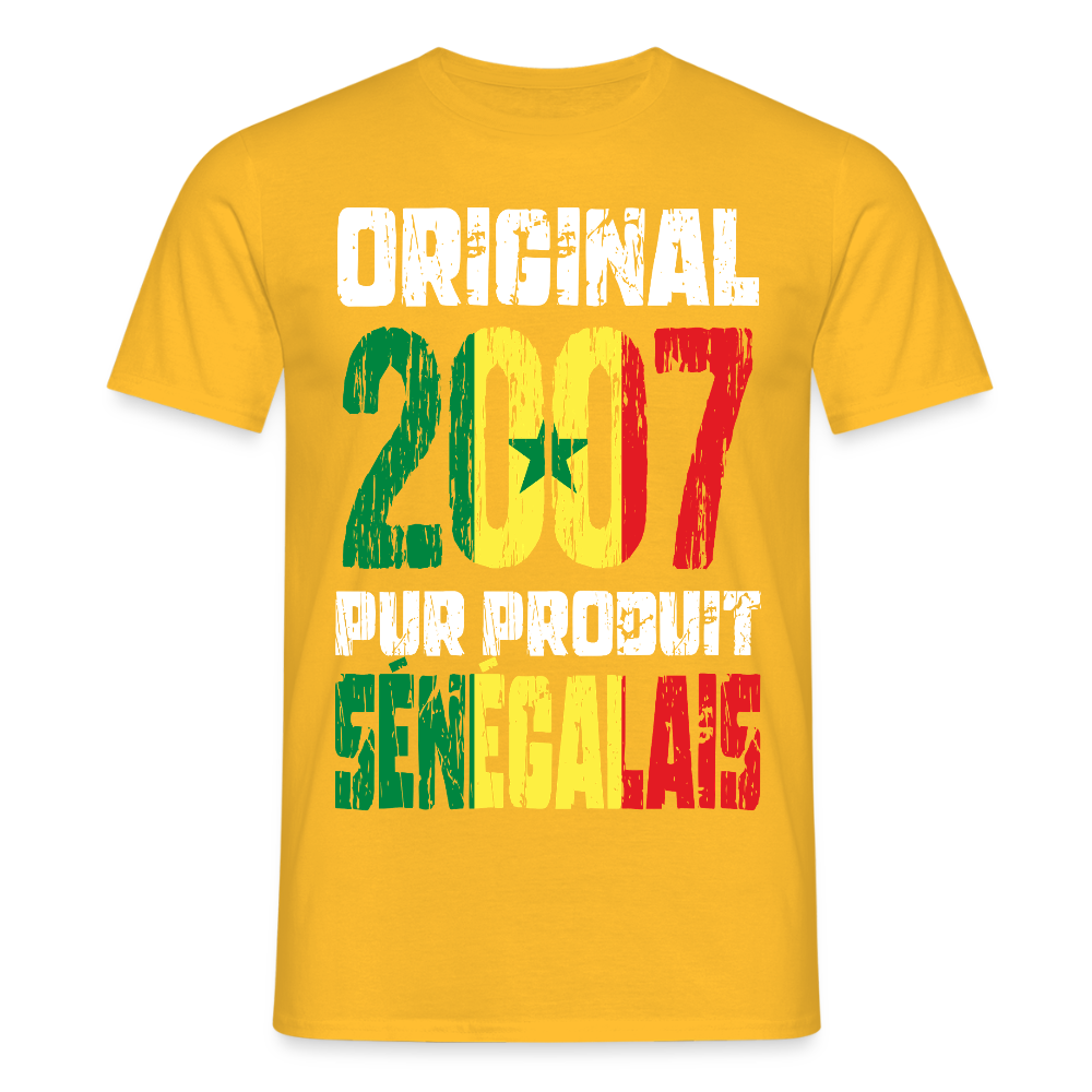 T-shirt Homme - Anniversaire 18 Ans - Original 2007 - Pur produit Sénégalais - jaune