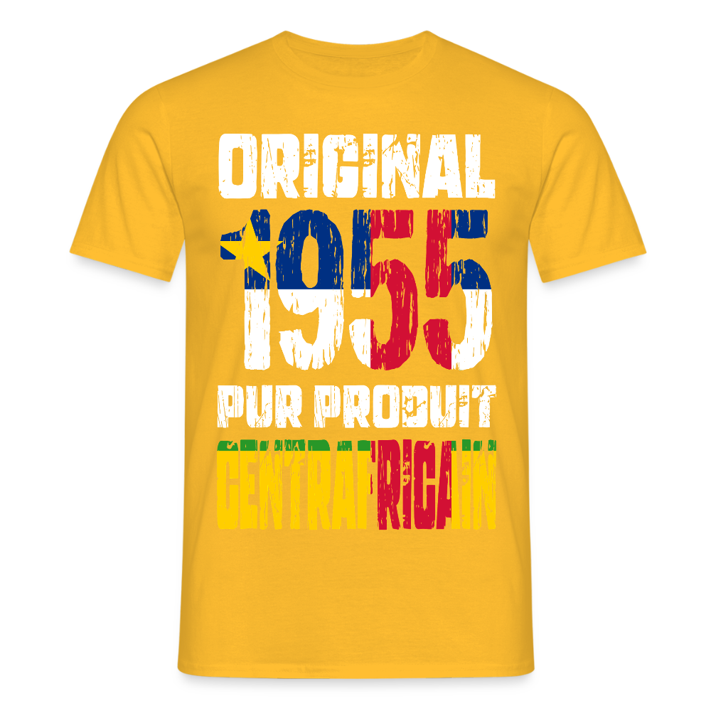 T-shirt Homme - Anniversaire 70 Ans - Original 1955 - Pur produit Centrafricain - jaune