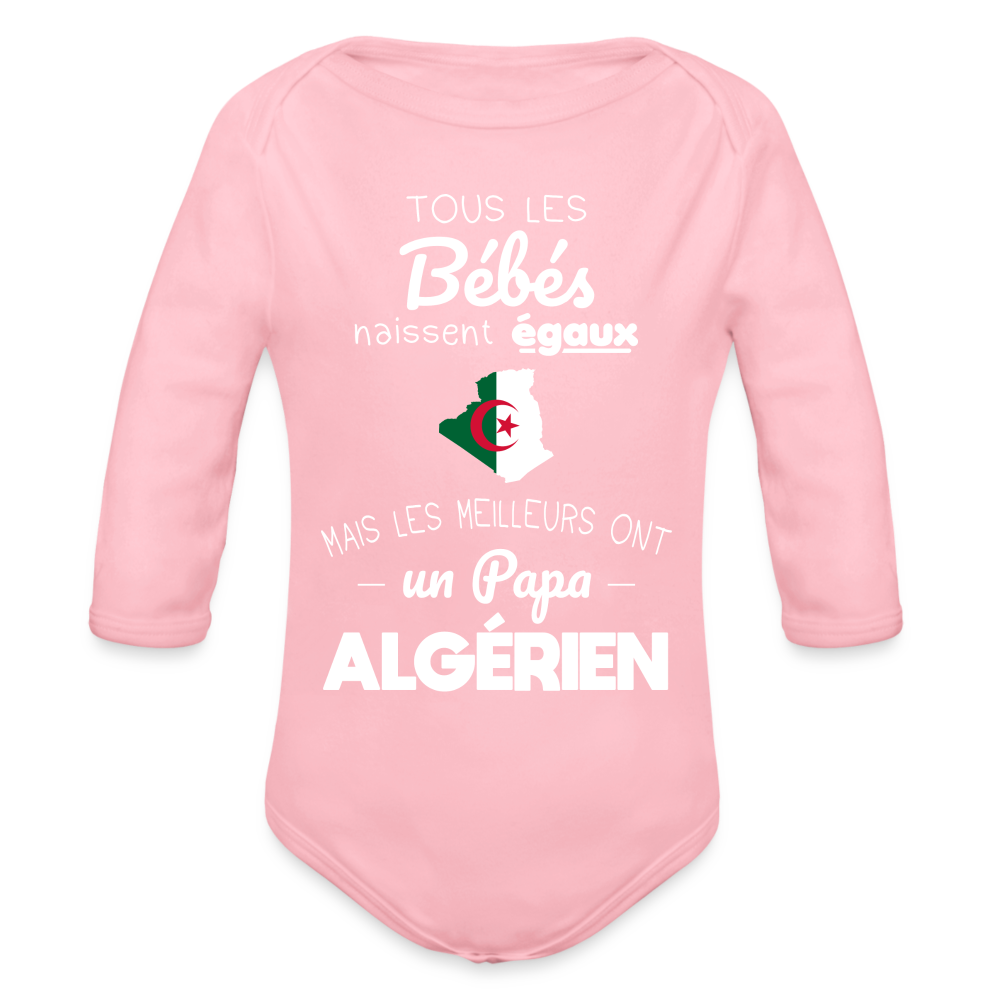 Body Bébé bio manches longues - Les Meilleurs Ont Un Papa Algérien - rose clair