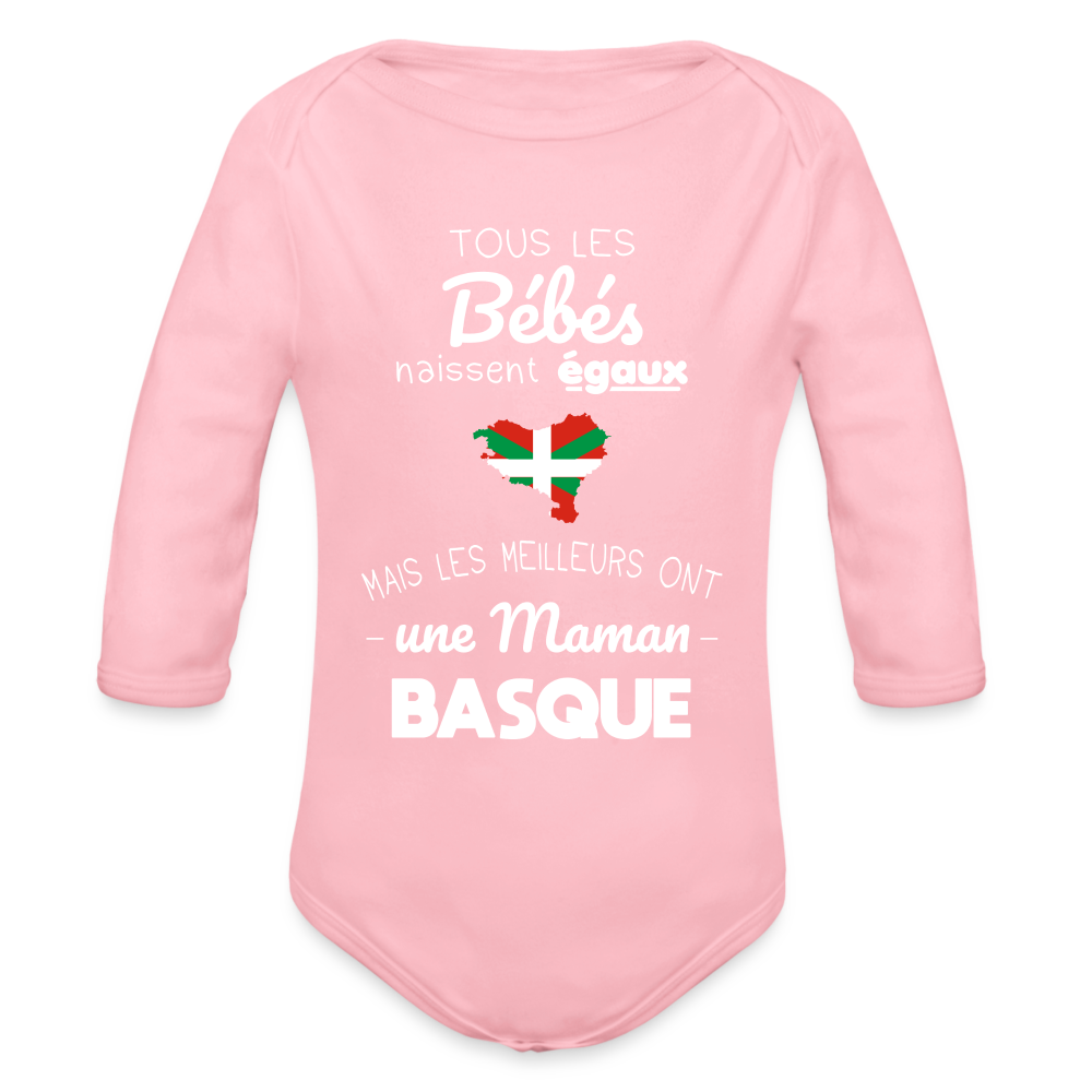 Body Bébé bio manches longues - Les Meilleurs Ont Une Maman Basque - rose clair