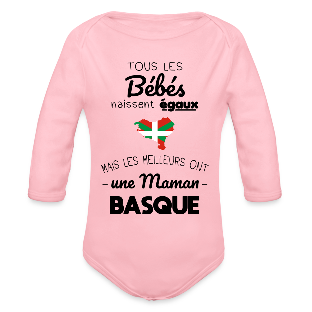 Body Bébé bio manches longues - Les Meilleurs Ont Une Maman Basque - rose clair