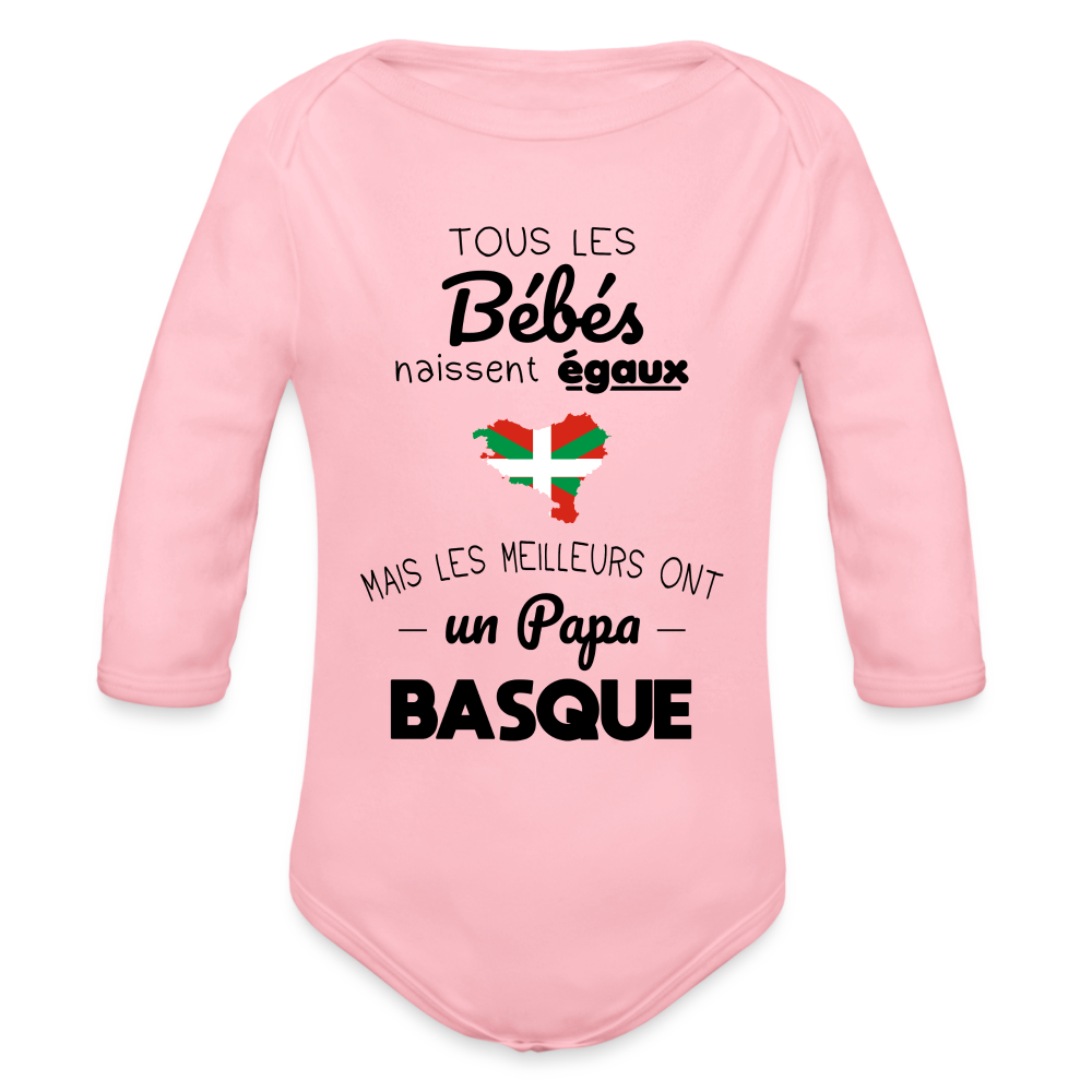 Body Bébé bio manches longues - Les Meilleurs Ont Un Papa Basque - rose clair