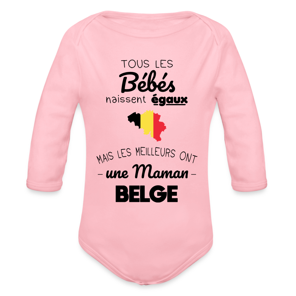 Body Bébé bio manches longues - Les Meilleurs Ont Une Maman Belge - rose clair