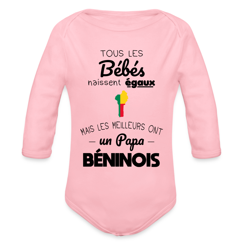 Body Bébé bio manches longues - Les Meilleurs Ont Un Papa Béninois - rose clair